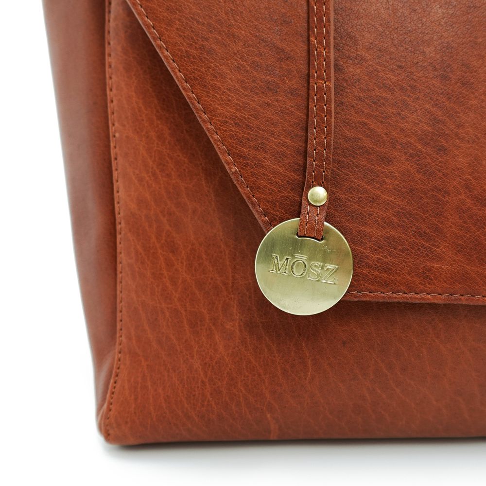 dames laptoptas leer cognac logo