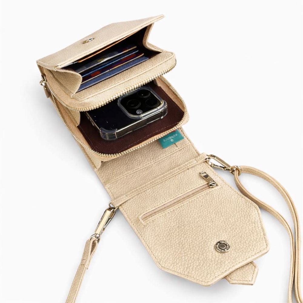 Zand metallic portemonnee telefoontasje dames binnenzijde