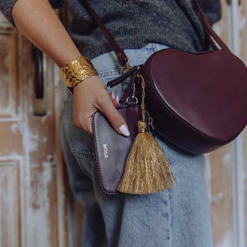  leren hartvormige tas in burgundy merknaam