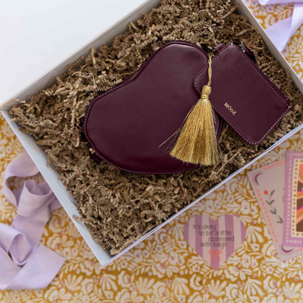  leren hartvormige tas in burgundy  cadeauverpakking