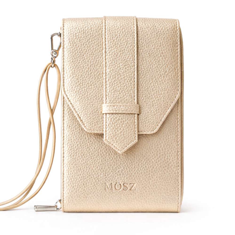 Zand metallic portemonnee telefoontasje dames voorzijde