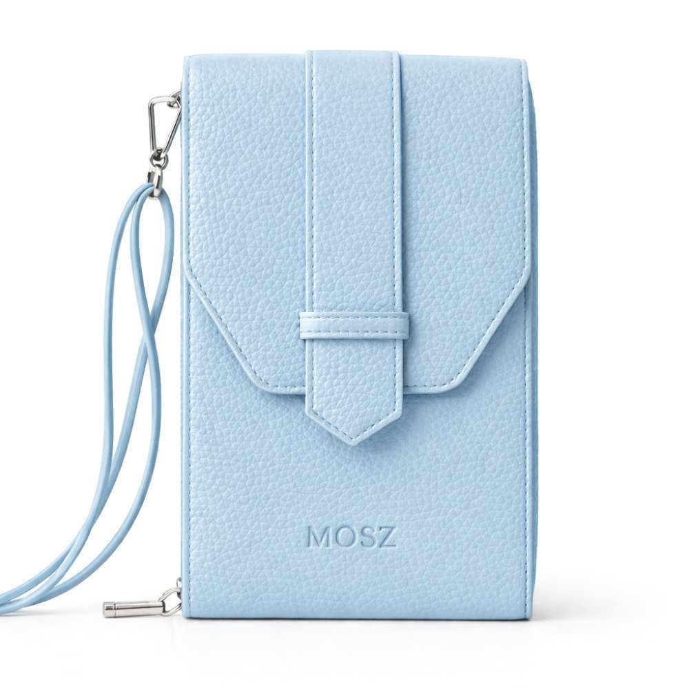 Lichtblauwe portemonnee telefoontasje dames voorzijde