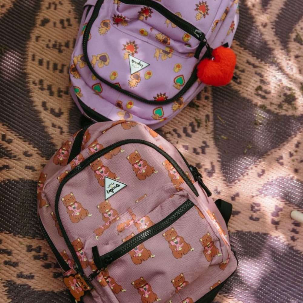 Oudroze kinderrugzak voor kinderen met Chinese katjesprint, voorvak met rits en matching sleutelhanger  meiden