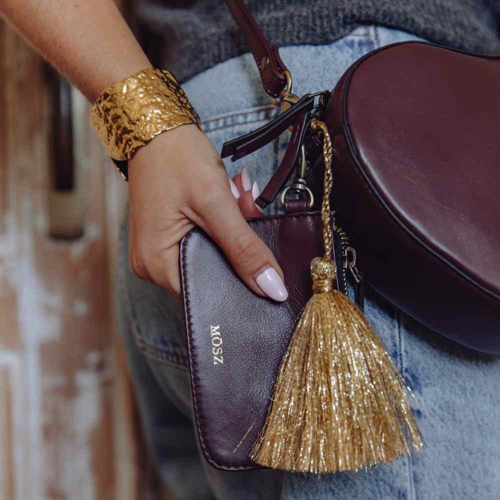  leren hartvormige tas in burgundy details tasel