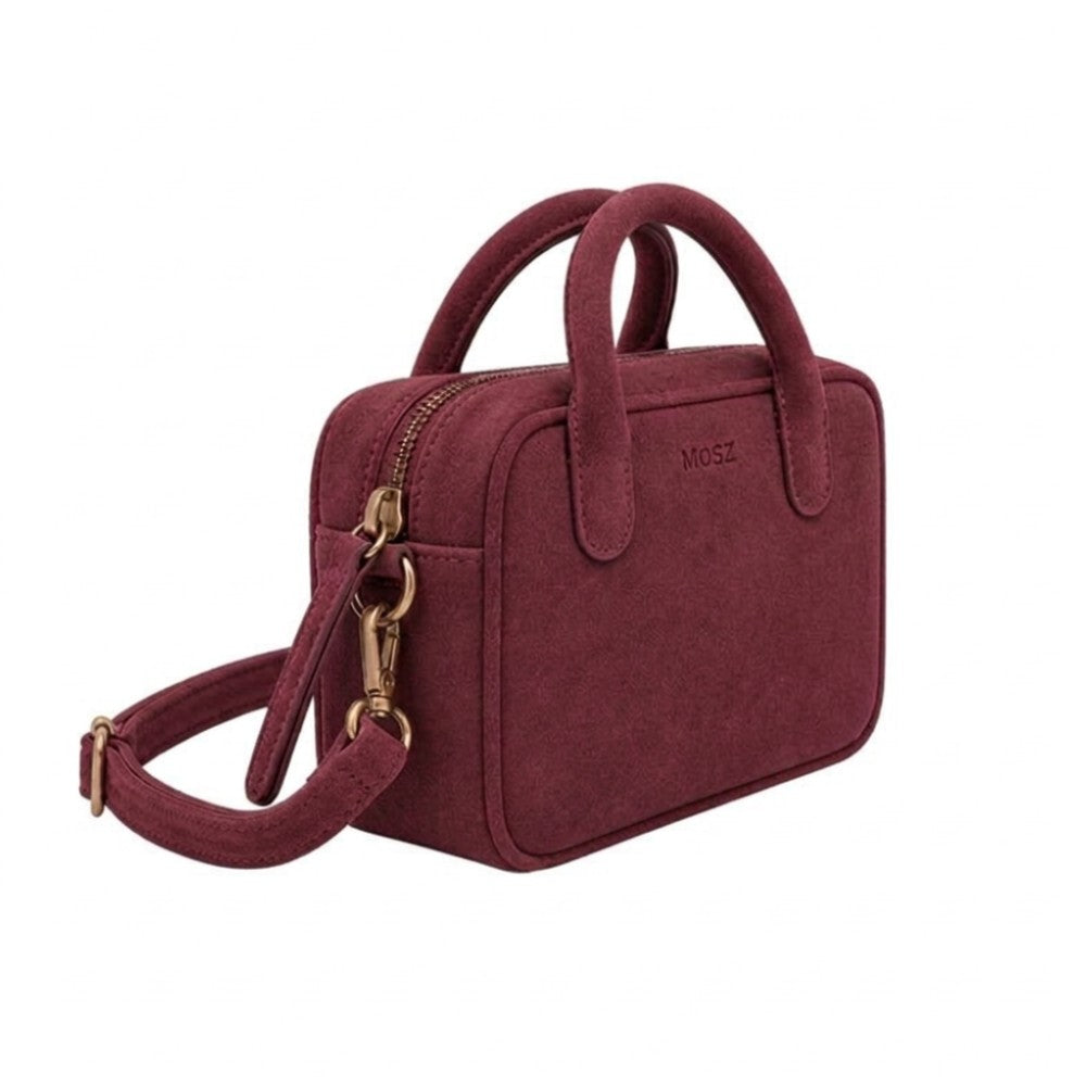 Suede handtas dames burgundy  voorzijde schuin