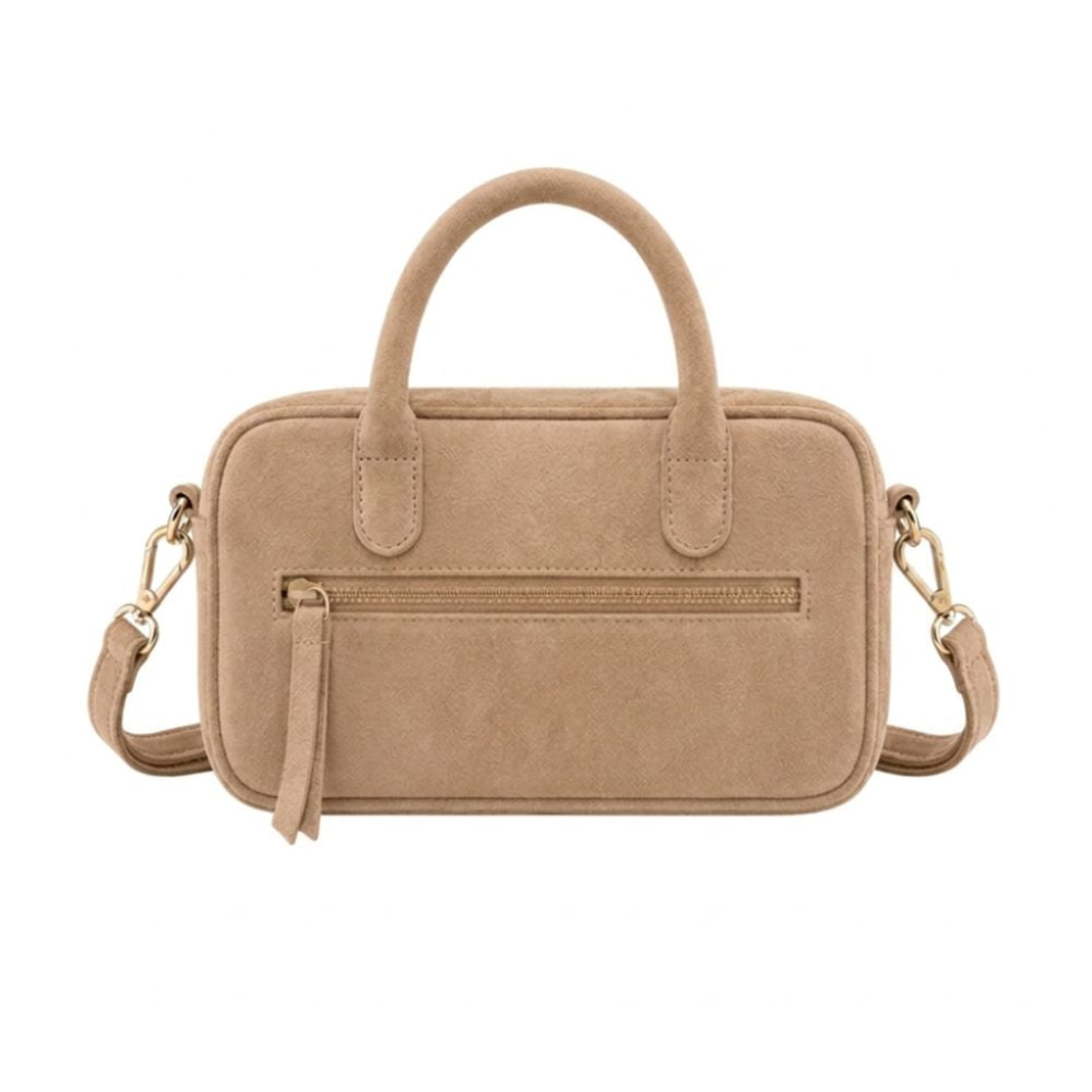 Suede handtas dames beige achterzijde