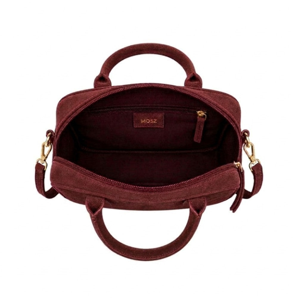 Suede handtas dames burgundy  binnenzijde