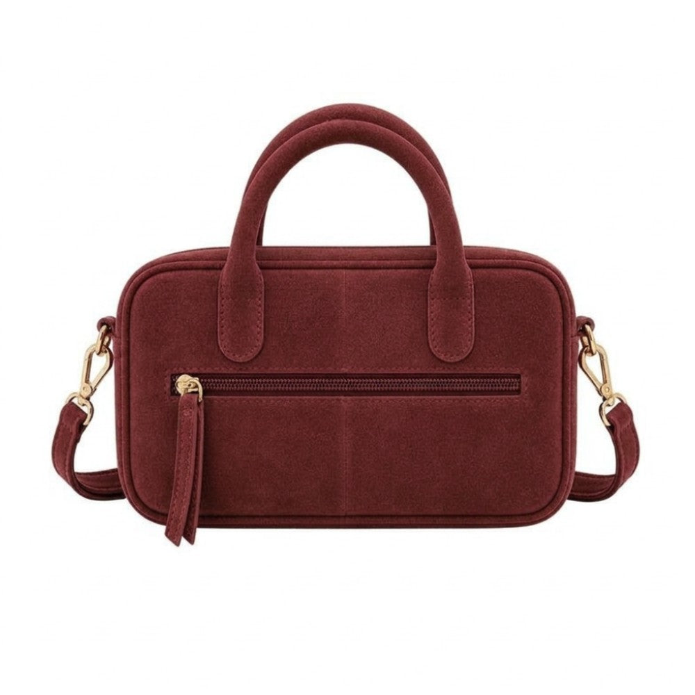 Suede handtas dames burgundy achterzijde