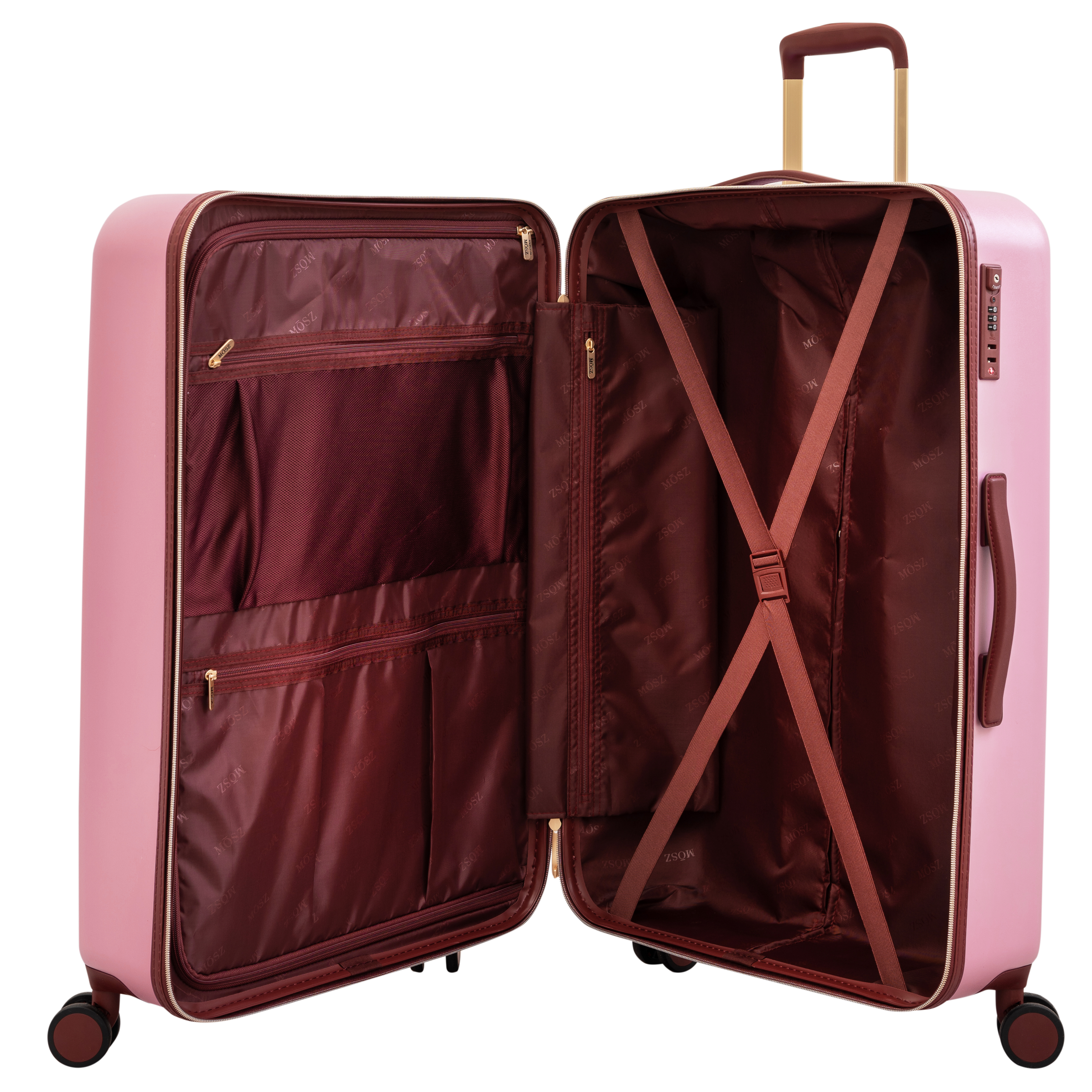 3 delige kofferset roze binnenzijde
