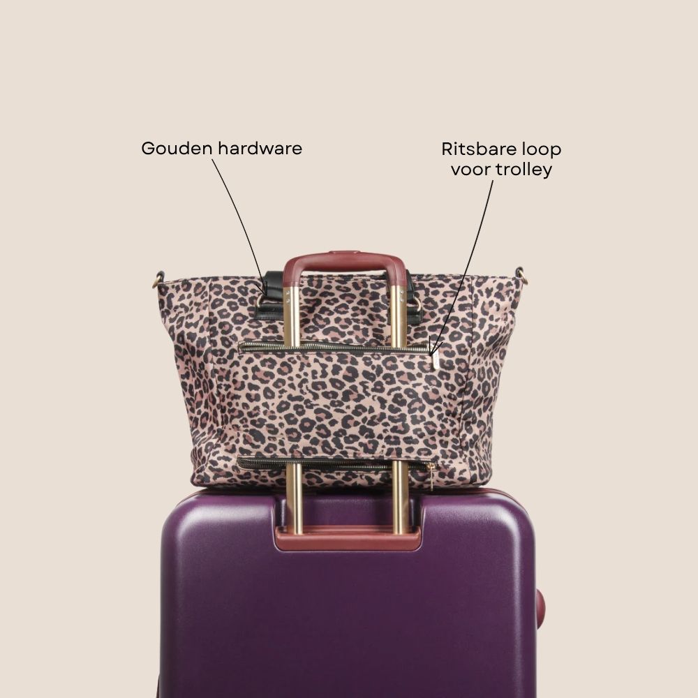 Laptoptas shopper dames 15.6 inch panterprint op koffer specificaties