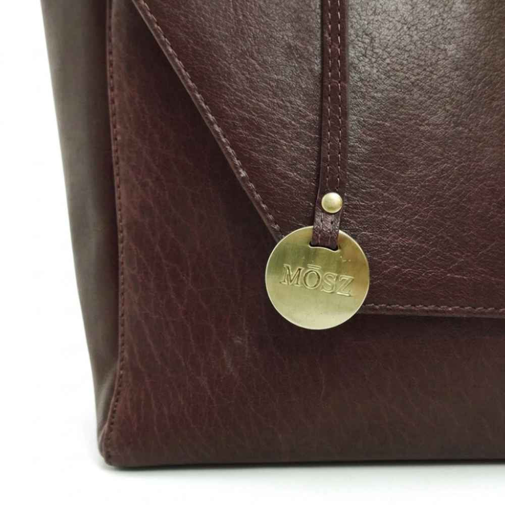 donkerbruine leren laptoptas logo