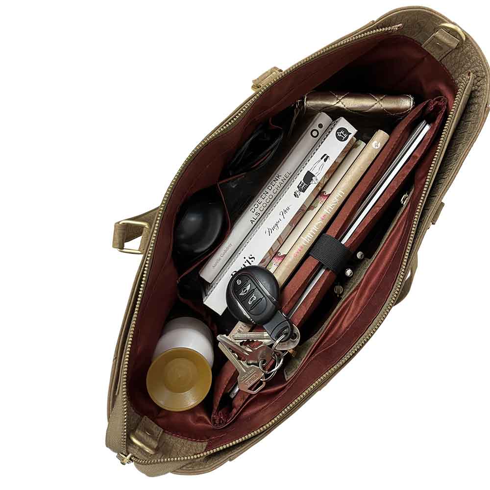Leren laptoptas dames 15.6 inch taupe binnenzijde