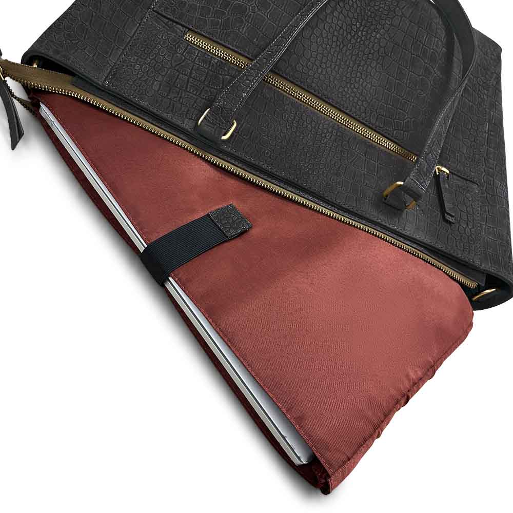 Leren laptoptas dames 15.6 inch zwarte crocoprint hoes