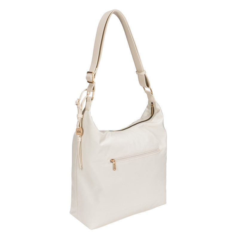 Damen-Hobo-Schultertasche aus Nylon – cremefarben – MŌSZ Kelly