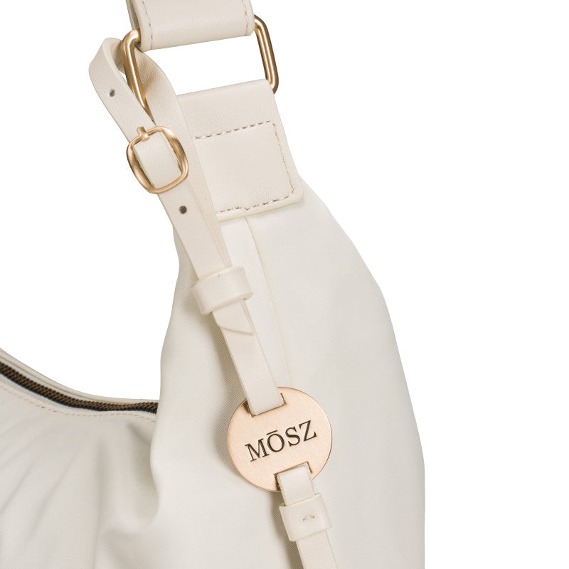 Damen-Hobo-Schultertasche aus Nylon – cremefarben – MŌSZ Kelly