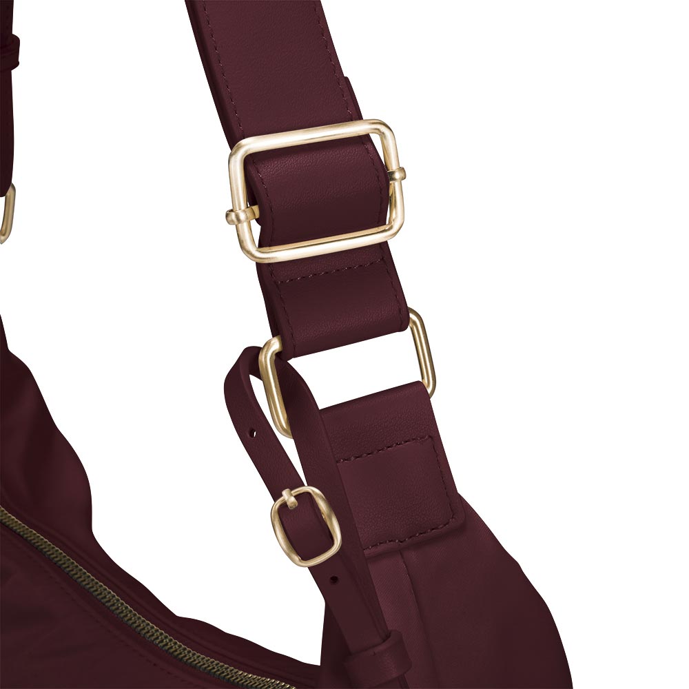 Damen-Hobo-Schultertasche aus Nylon – aubergine – MŌSZ Kelly