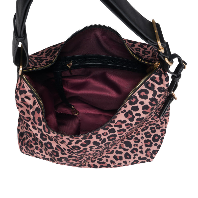Hobo-Schultertasche aus Nylon für Damen – Leopardenmuster – MŌSZ Kelly