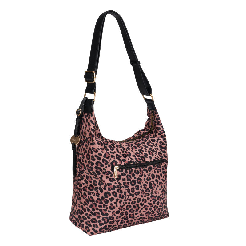 Hobo-Schultertasche aus Nylon für Damen – Leopardenmuster – MŌSZ Kelly