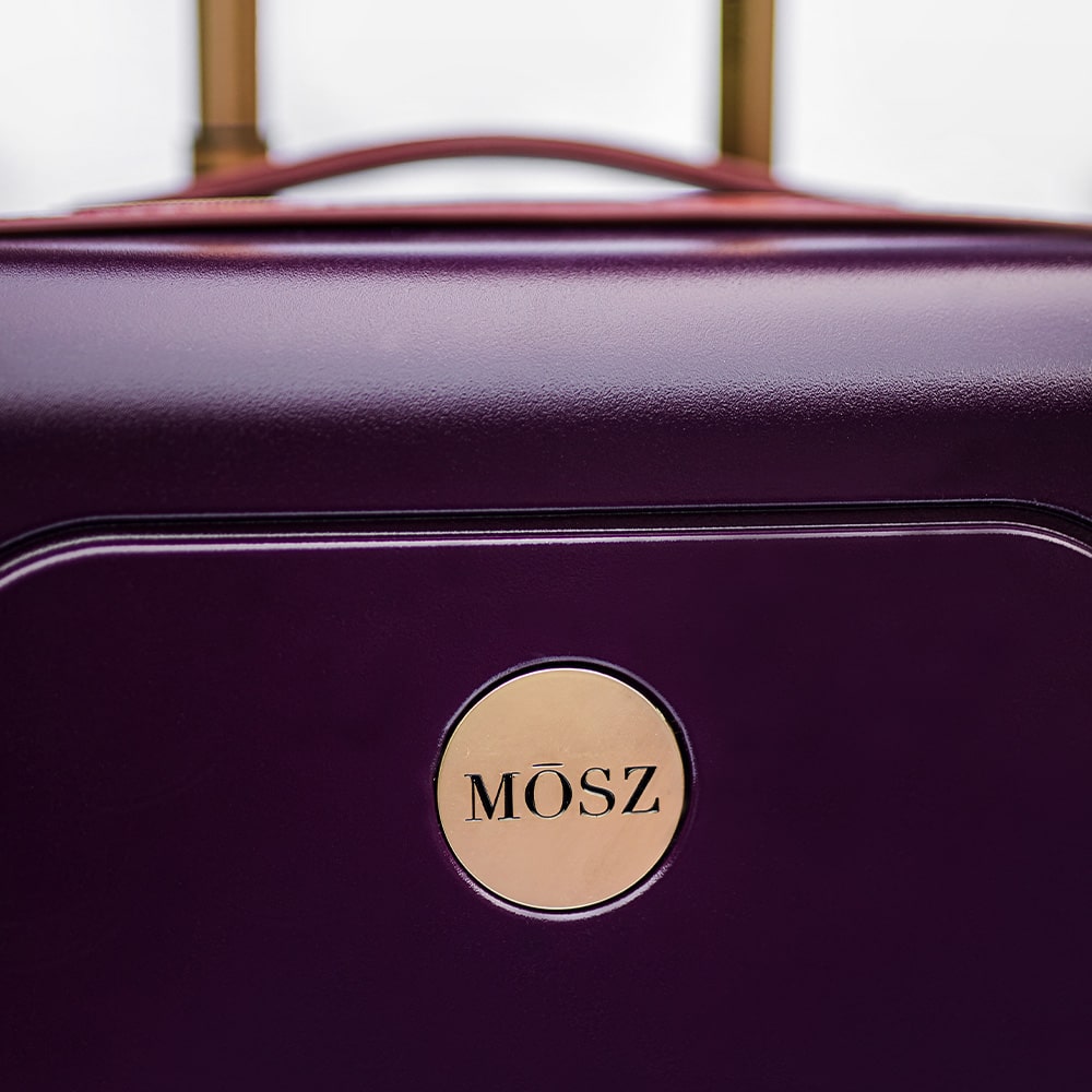 handbagage koffer kopen in paars logo