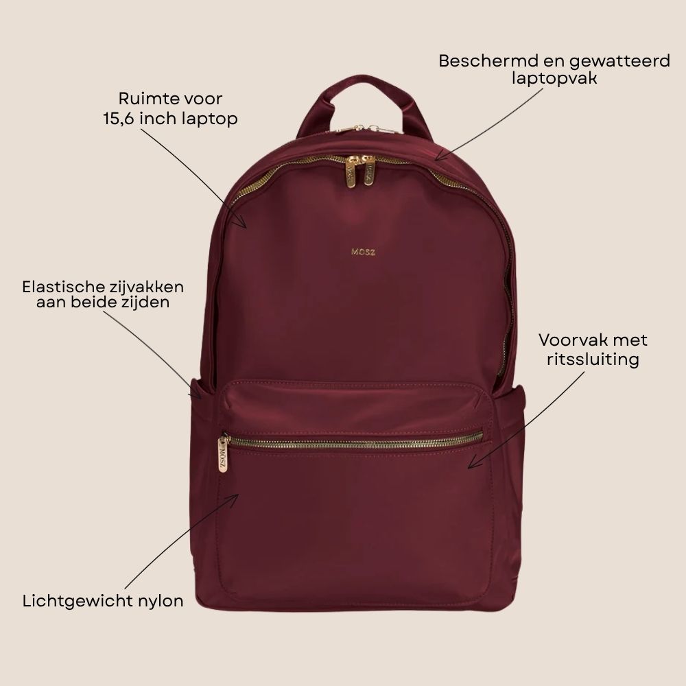Laptoprugzak dames nylon 15.6 inch Burgundy voorzijde voorzijde specs