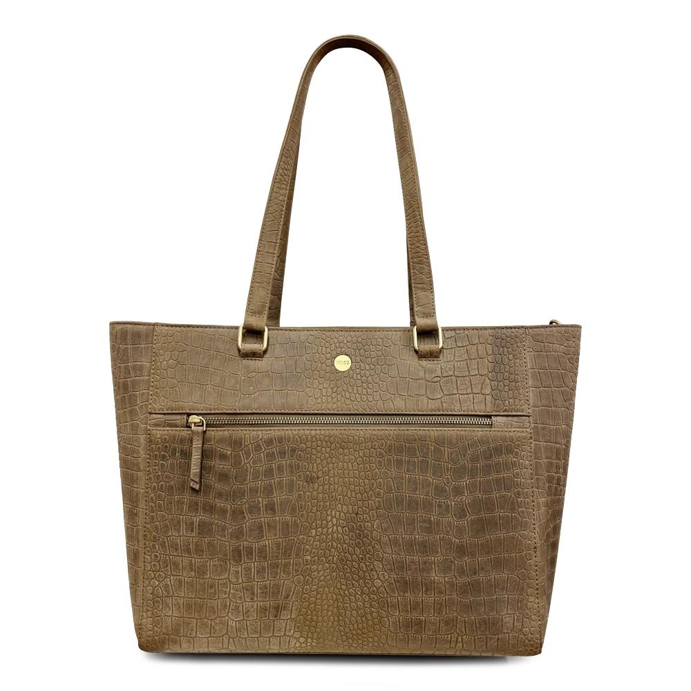 Leren laptoptas dames 15.6 inch taupe