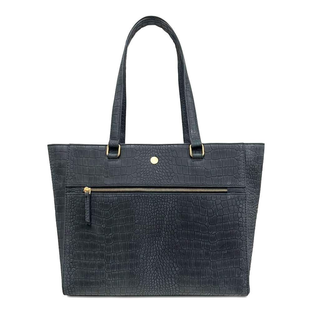 Leren laptoptas dames 15.6 inch zwarte crocoprint voorzijde