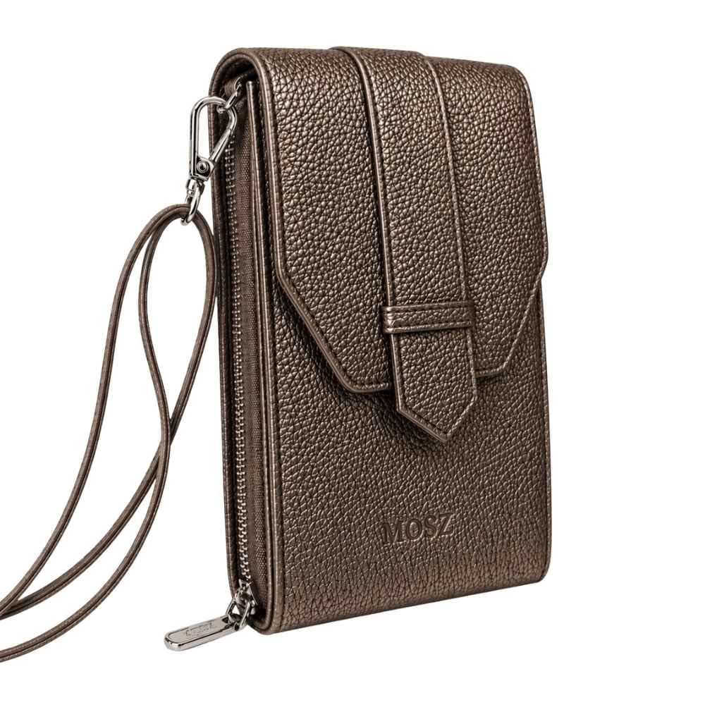 Brons portemonnee telefoontasje dames zijkant