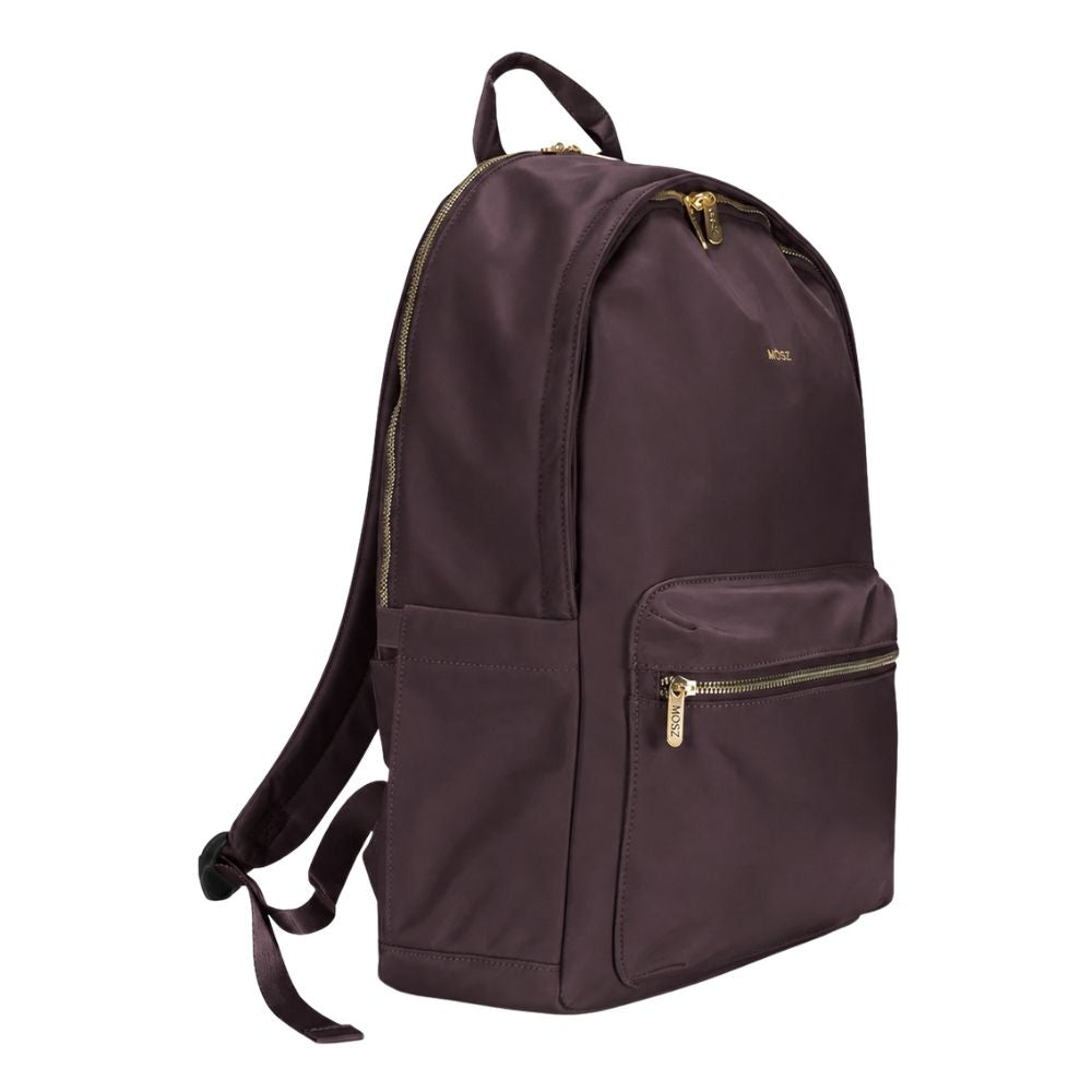 Laptoprugzak dames nylon 15.6 inch donkerbruin MŌSZ Maren zijkant