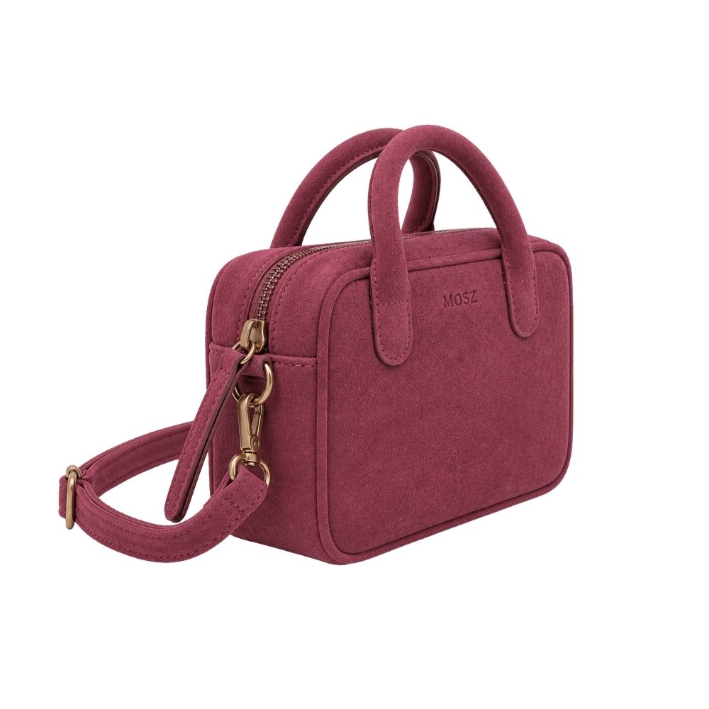 Suede handtas dames burgundy MŌSZ Jenny zijkant