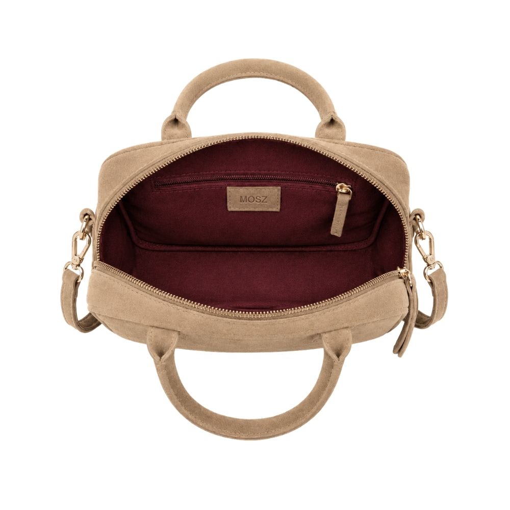 Suede handtas dames beige MŌSZ Jenny binnenzijde