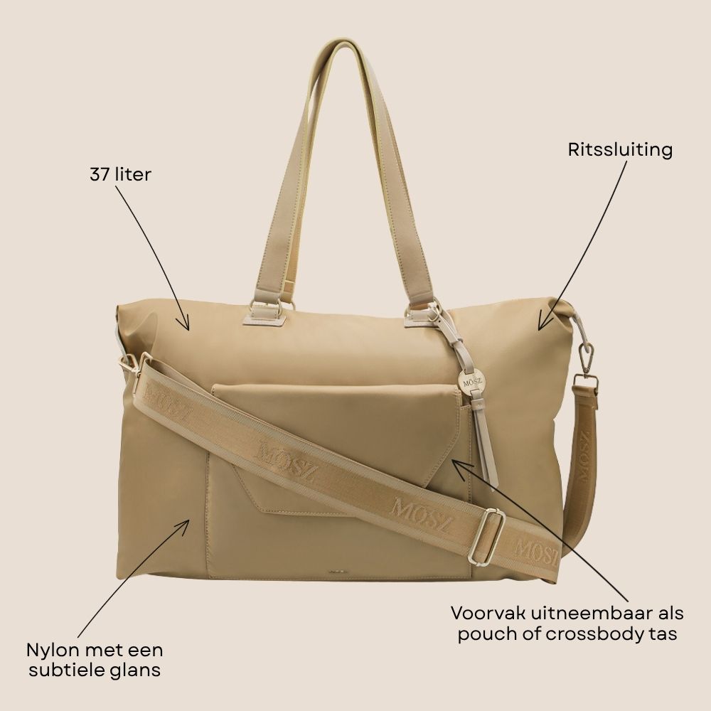weekendtas beige voorkant specificaties