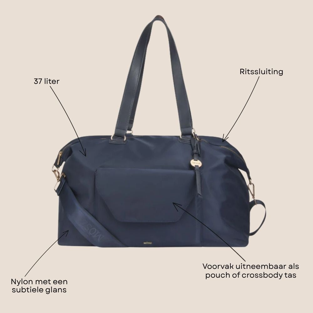 Weekendtas donker blauw voorzijde specificaties