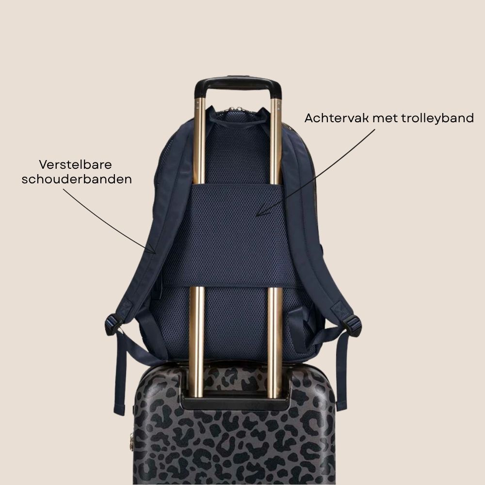 Laptoprugzak dames nylon 15.6 inch donker blauw achterzijde specificaties