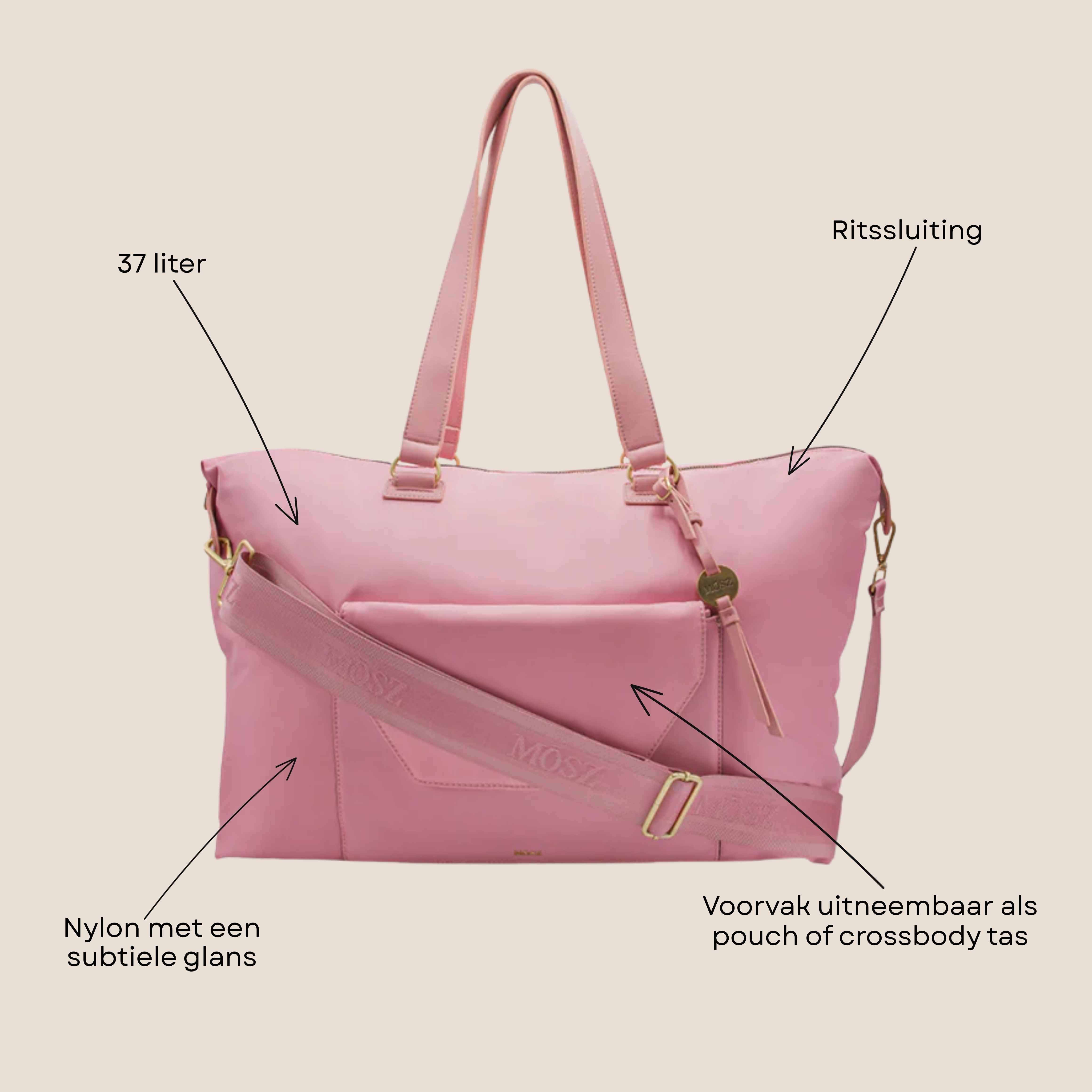 weekendtas roze voorzijde specificaties