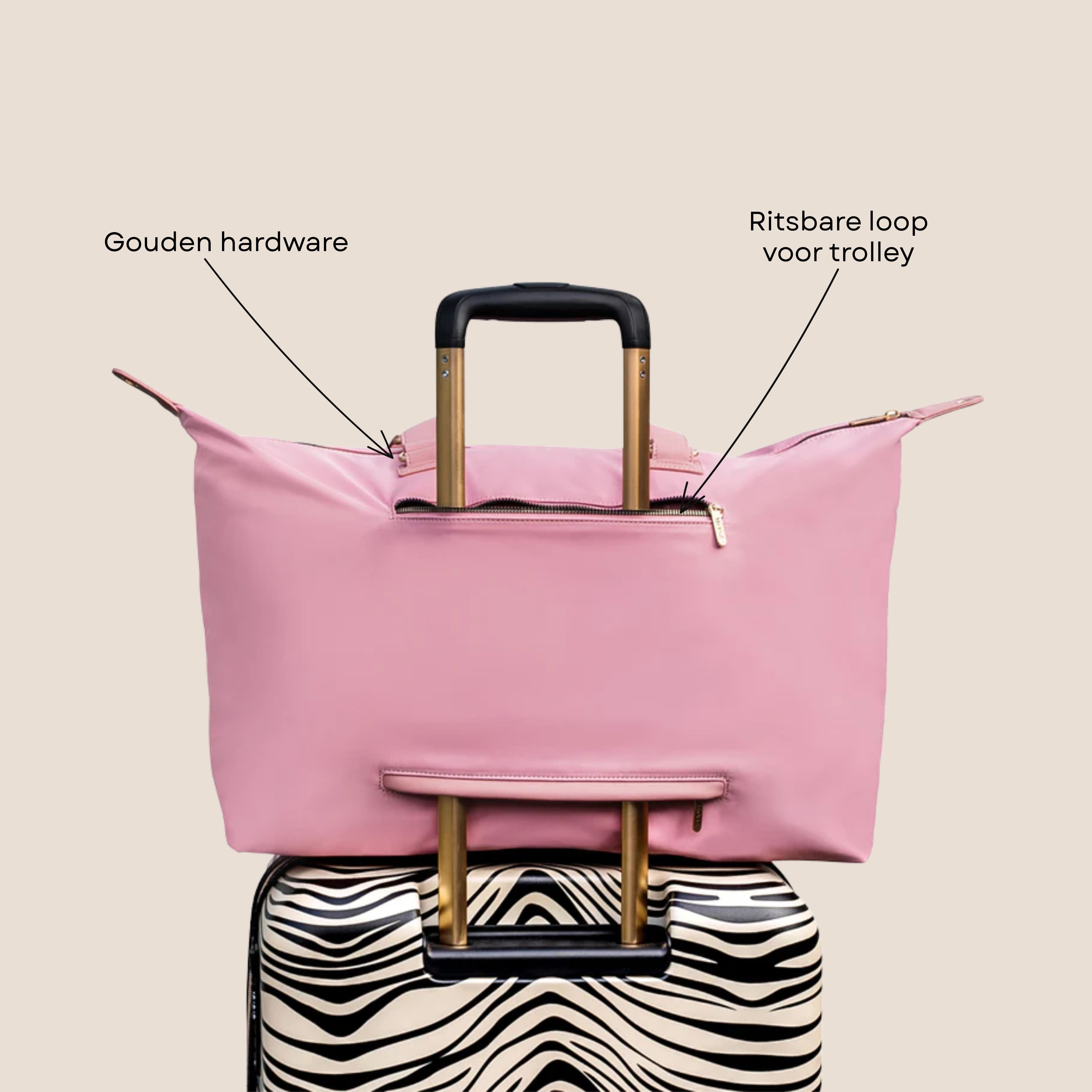 weekendtas roze achterzijde specificaties