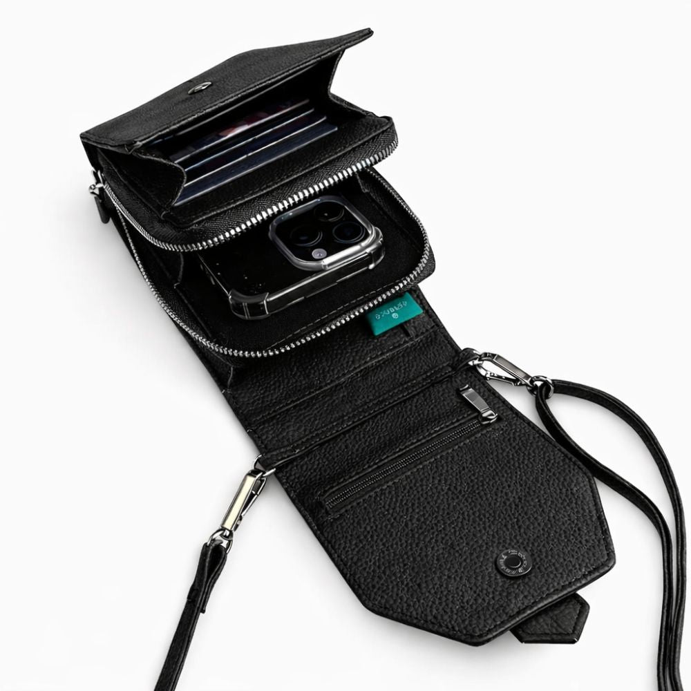 Zwarte portemonnee telefoontasje dames binnenkant