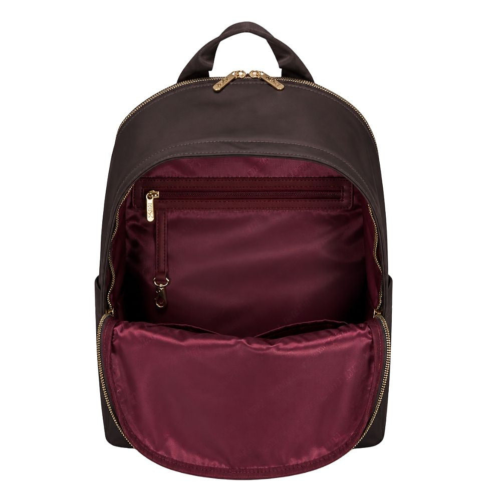 Laptoprugzak dames nylon 15.6 inch donkerbruin MŌSZ Maren binnenzijde