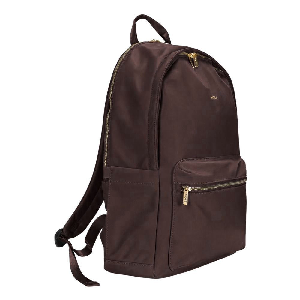 Laptoprugzak dames nylon 15.6 inch donkerbruin MŌSZ Maren zijkant