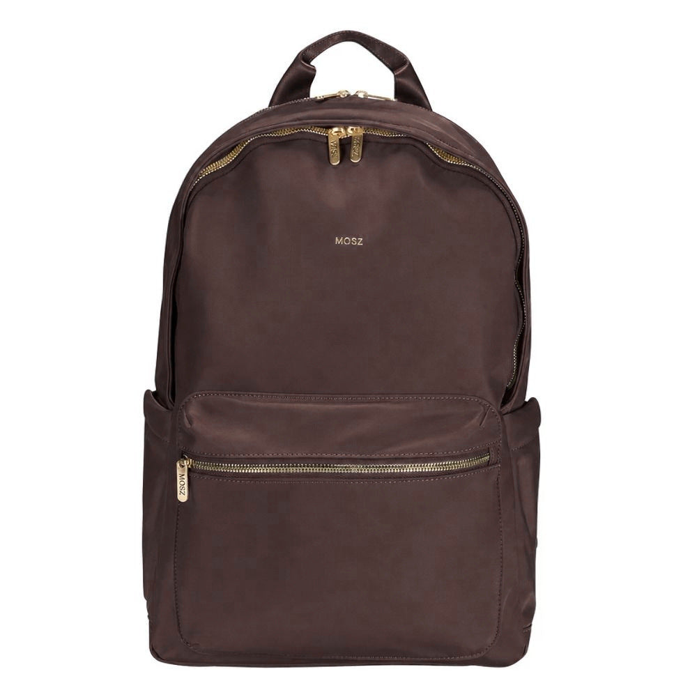 Laptoprugzak dames nylon 15.6 inch donkerbruin MŌSZ Maren voorzijde