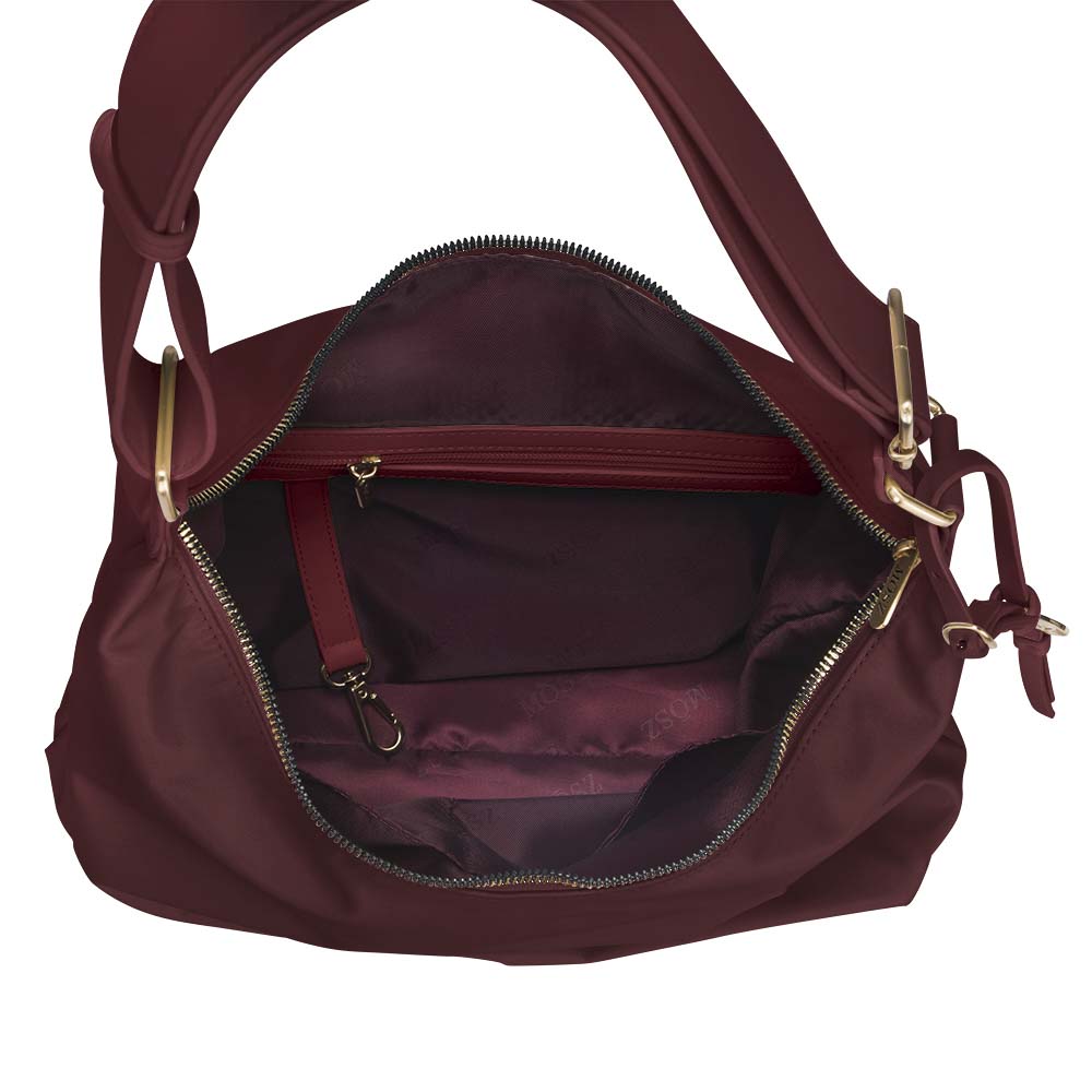 Damen-Hobo-Schultertasche aus Nylon – aubergine – MŌSZ Kelly
