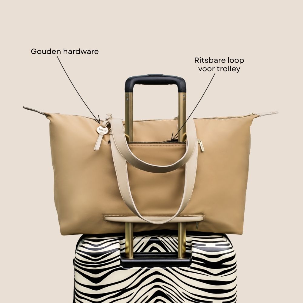 weekendtas beige achterkant specificaties