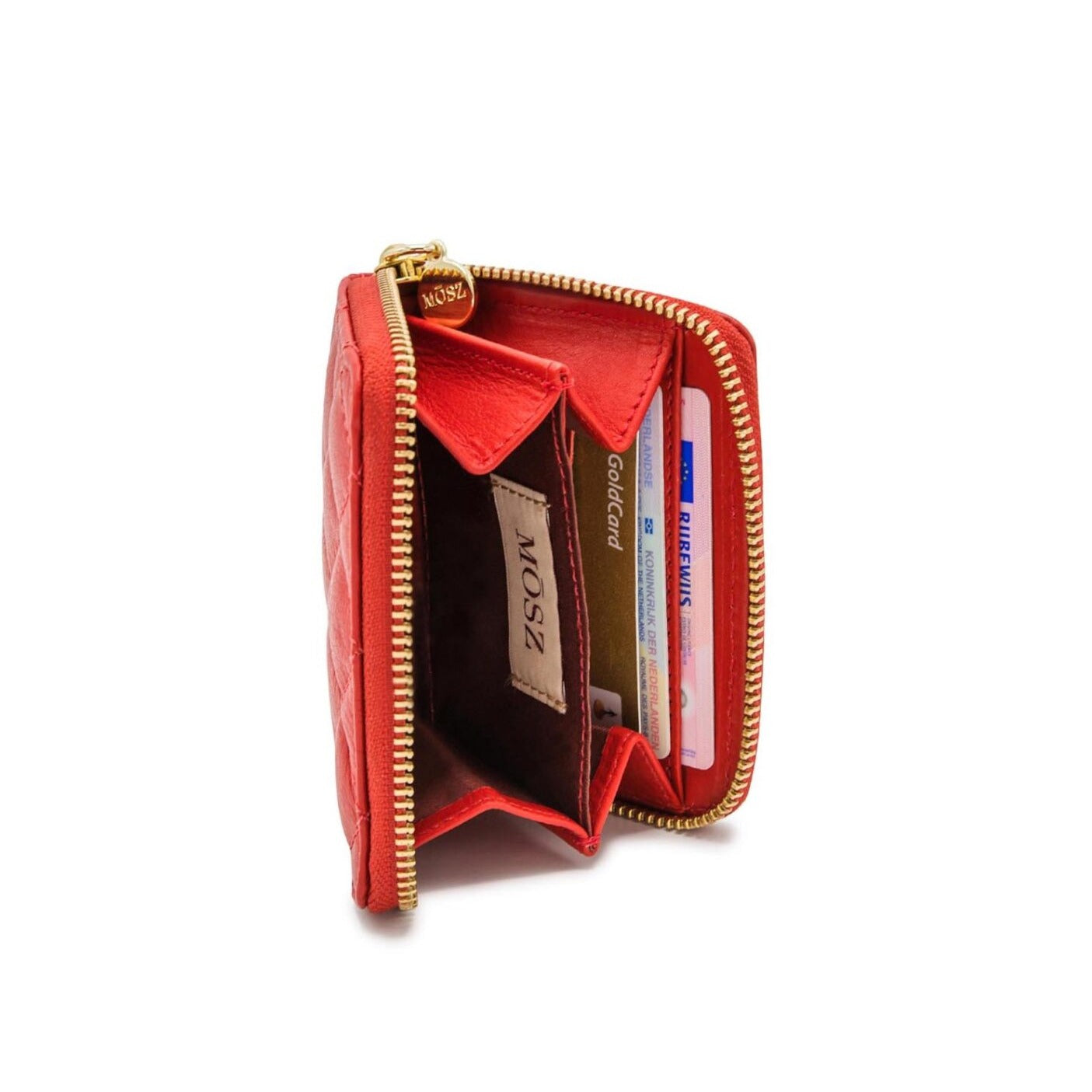 Damenbrieftasche aus Leder - rot gesteppt - MŌSZ Sophie