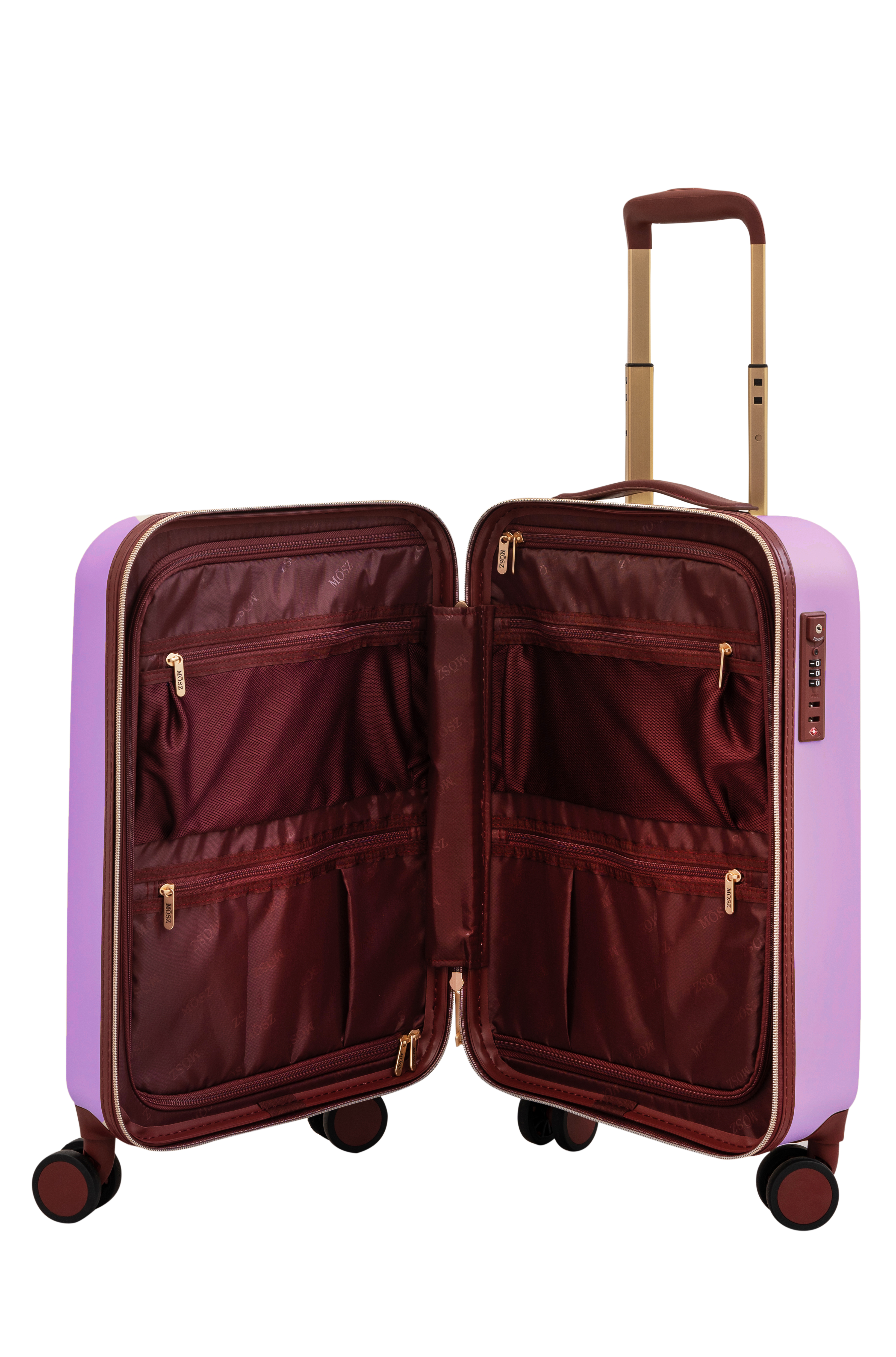 handbagage koffer dames lila binnenzijde