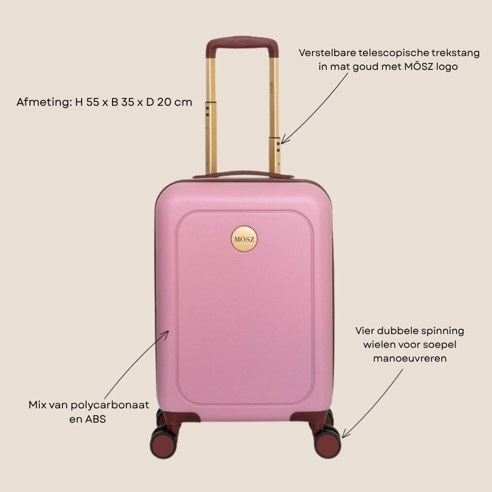 handbagage koffer 55 cmroze 33 liter voorzijde specificaties