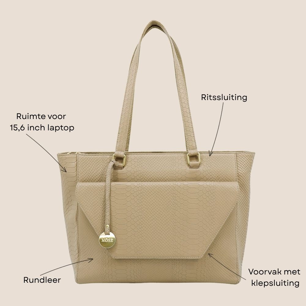 laptoptas dames taupe 15.6 inch voorzijde specificaties