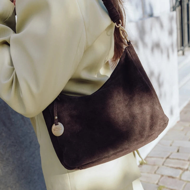 Suede schoudertas dames bruin  crossbody