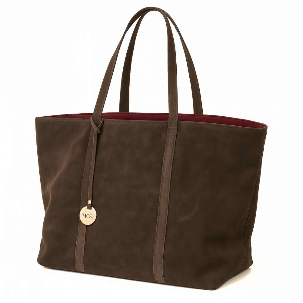 Suede shopper dames donker bruin