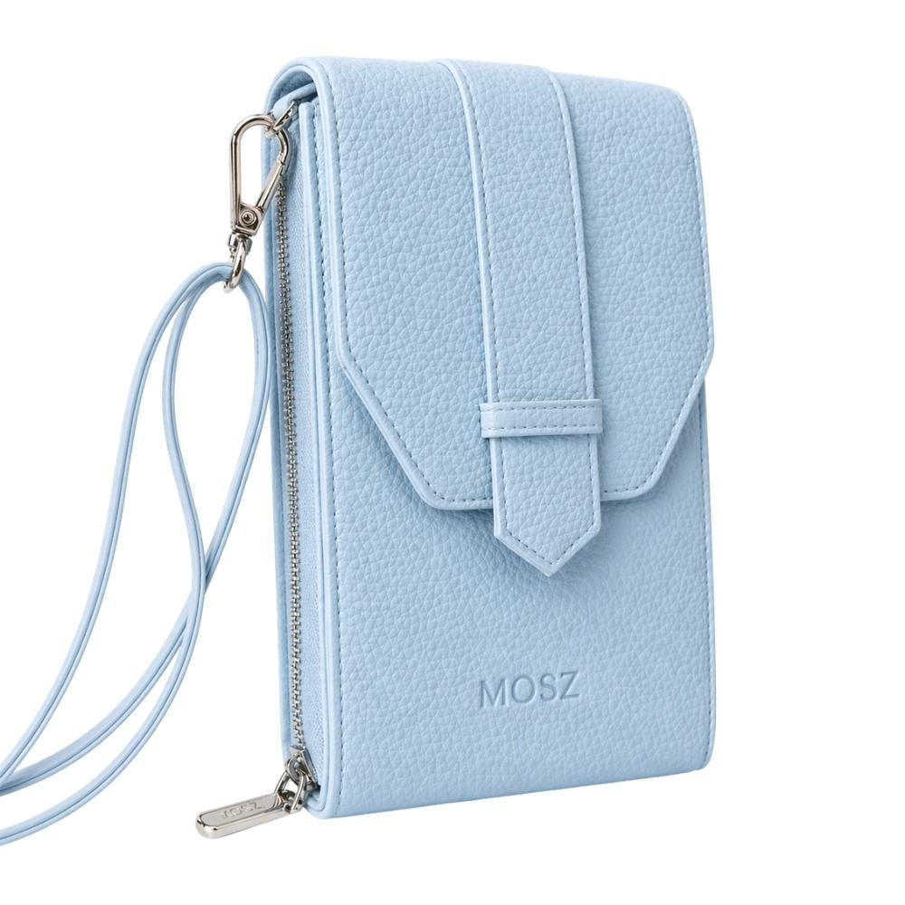 Lichtblauwe portemonnee telefoontasje dames zijkant